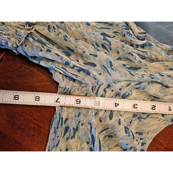 Taylor tiered cottage dress size 2 long sleeve blue green fit flare ankle length - Picture 9 of 13